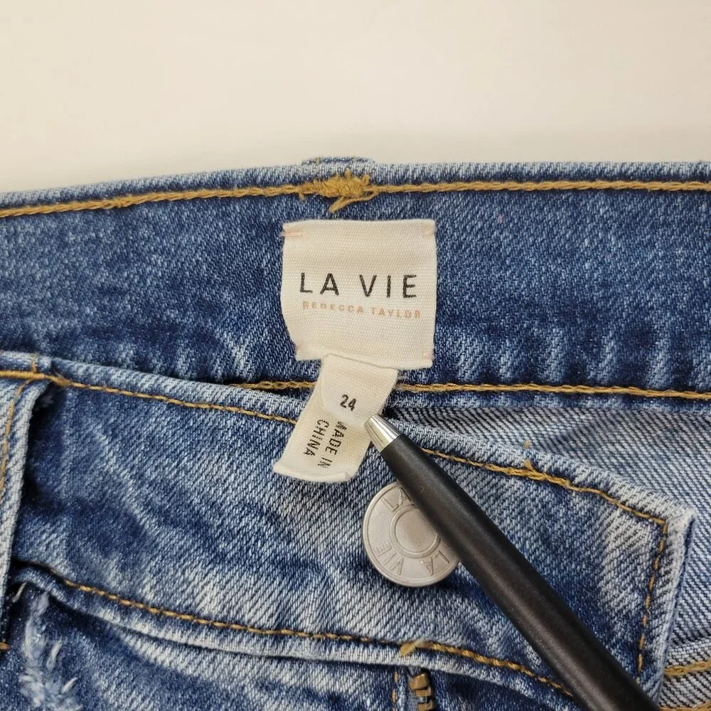 La Vie Rebecca Taylor High Rise Cropped Flare Raw Fray Hem Jean - Picture 9 of 12